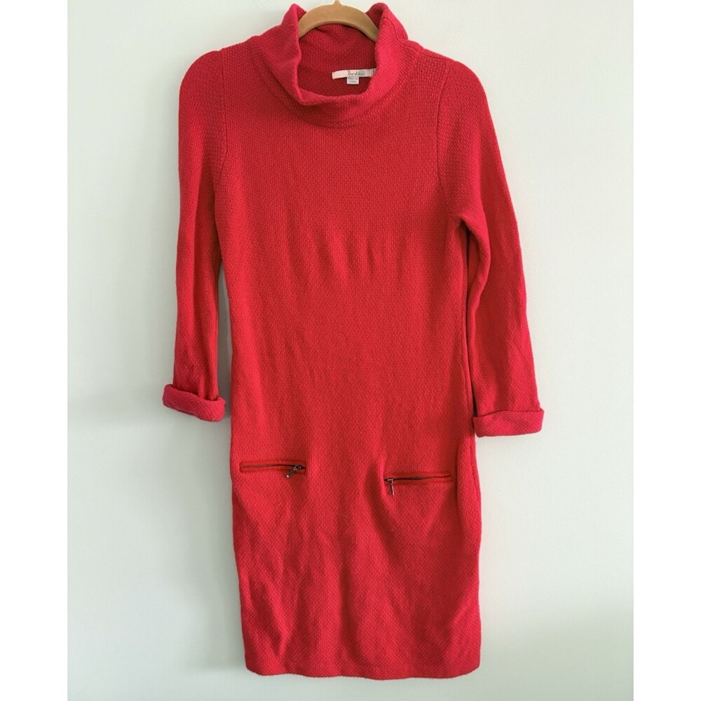 Boden Dress Womens 6R Red Pink Wool Blend Knit Sweater Mock Neck